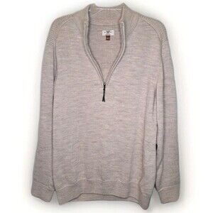 King Ranch Mens Large Beige Cardigan Sweater Merino Wool Blend Knit Quarter Zip